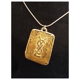 Yves Saint Laurent-YVES SAINT LAURENT.  YSL Rectangle Pendant.-Gold hardware