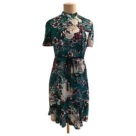 Vestido Erdem Turquesa com Padrões Florais de Algodão Turquesa