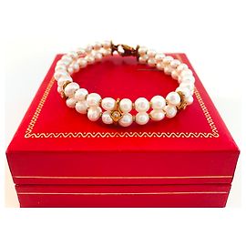 Autre Marque Pulseira de punho em ouro amarelo com pérolas Akoya e diamantes Branco Gold hardware