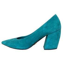 Prada turquoise deerskin curved heel pumps Turquoise