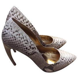 Walter Steiger Python Print Pumps Creme Exotisches Leder Roh Python drucken