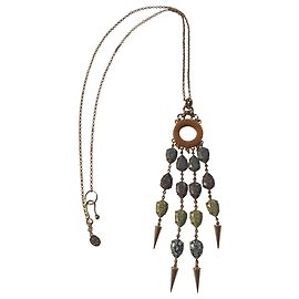 Autre Marque Colar longo Aris Geldis Verde Cinza Dourado Multicor Verde Cinza Gold hardware
