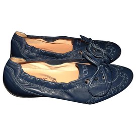 Tod's-SNIKERS BASSE SCRUNCH IN PELLE CON LACCI TOD'S-Blu