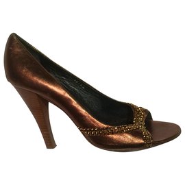 Gina-Gina Swarowski trim peep toes-Metallic,Bronze
