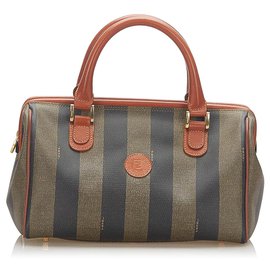 Fendi-Fendi Brown Pequin Sac à main-Marron,Noir