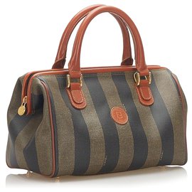 Fendi-Fendi Brown Pequin Sac à main-Marron,Noir