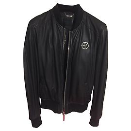 Philipp Plein Black Leather Jacket Black