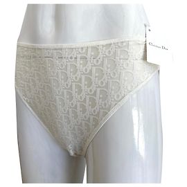 Bragas con monograma Christian Dior Blanco Beige Crudo Blanco roto