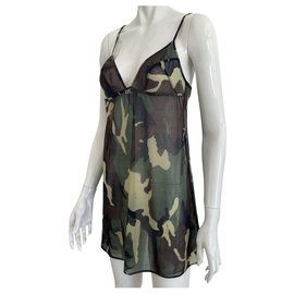 Christian Dior-Mini slipper summer dress, camouflage, Christian Dior-Khaki,Light brown,Light green