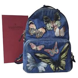 Valentino Garavani VALENTINO Sac à dos en denim papillon brodé Multicolore