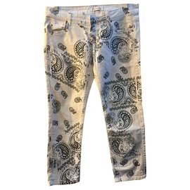 Pierre Balmain-Pierre Cardin Bandana Print Crop Jeans-Weiß,Anthrazitgrau