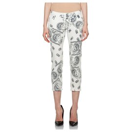Pierre Balmain-Pierre Cardin Bandana Print Crop Jeans-White,Dark grey