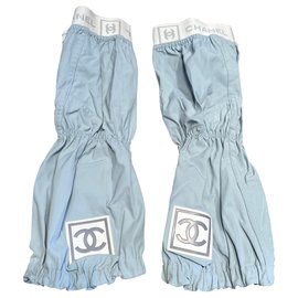 Chanel-Pantaloni, ghette-Bianco,Blu chiaro