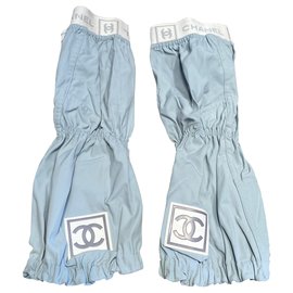 Chanel-calça, leggings-Branco,Azul claro