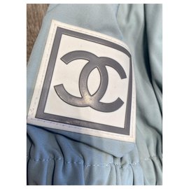 Chanel-Pantalones, polainas-Blanco,Azul claro