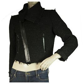 Dsquared2 Dsquared 2 Black Woolen Tweed Zipper Front Cropped Jacket  - SZ 44 Black