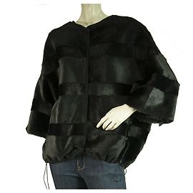 Weekend Max Mara Max Mara Weekend Black Rabbit Fur 3/4 Sleeve Drawstring Jacket Coat sz 44 Black