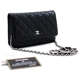 CHANEL Portafoglio con caviale su catena WOC Borsa a tracolla nera con tracolla Nero