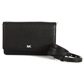 Michael Kors Mott Black Leather Phone Wallet Clutch Shoulder Bag Crossbody Black