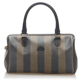 Fendi-Sac Boston Fendi Pequin Boston-Marron,Noir