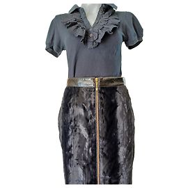 Saia Roberto Cavalli de couro e veludo preto Preto