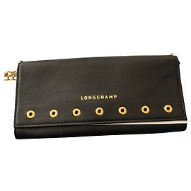 Longchamp Paris Rock Clutch Tasche Schwarz Leder Schwarz