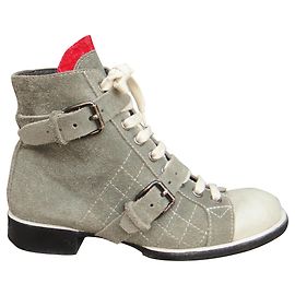 Chanel Grey Deerskin Ankle Boots 40 Grey