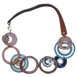 Marni-Halskette aus Marni-Harz und Baumwollleder-Mehrfarben