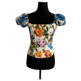 Dolce & Gabbana Top Corset Curto Floral Branco com Mangas Bufantes Branco