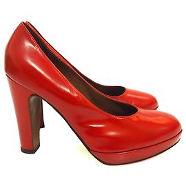 Marni Rote Leder Platform Block Heel Pumps Absatzgröße 40 Rot Bordeaux