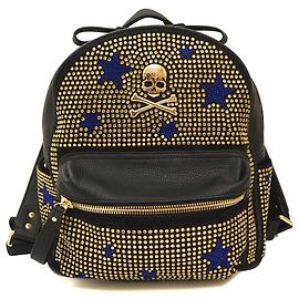Philipp Plein Hey Little Stars Rhine Stone PU Leather Backpack Black Blue