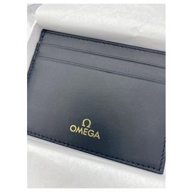 Omega-Porta carte di credito Omega in pelle nera + scatola-Nero
