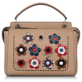 Fendi-Fendi Brown Flowerland DotCom Leather Satchel-Brown,Multiple colors,Beige
