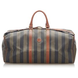 Fendi-Fendi Brown Pequin Travel Bag-Brown,Khaki