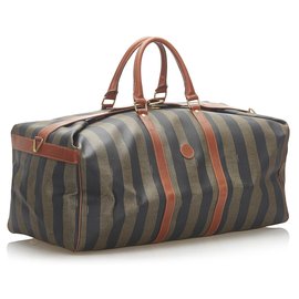 Fendi-Fendi Brown Pequin Travel Bag-Brown,Khaki