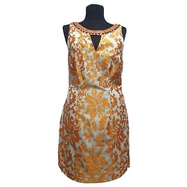 Vestido Hale Bob Laranja e Branco de Algodão Branco Laranja