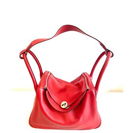 Sac à main Hermès Lindy 30 en cuir rouge Rouge