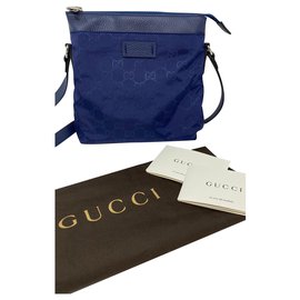 Gucci-Gucci azul pequeno em couro de nylon Guccissima bolsa mensageiro crossbody-Azul
