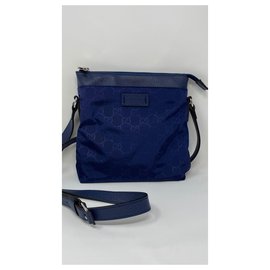 Gucci-Gucci blue Small Nylon Leather Guccissima Crossbody Messenger Bag-Blue