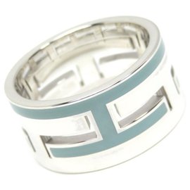 Hermès Anello Hermes Move H in argento Argento Blu Blu chiaro