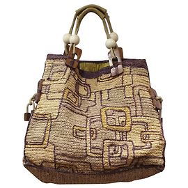 Bolso de paja estampado Jamin Puech Castaño Beige