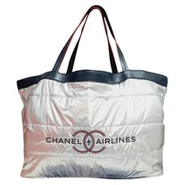 Chanel-Shopper chanel airlines-Argenté,Bleu Marine