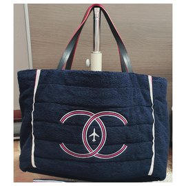 Chanel-Shopper chanel airlines-Argento,Blu navy