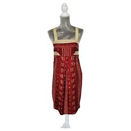 Hoss Intropia Vestido de seda vermelho escuro e ouro Dourado Bordeaux