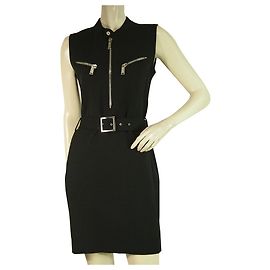 Dsquared2 DSquared DS2 Ärmelloses schwarzes Wollstrick-elastisches Minikleid Größe M m. Reißverschlüsse Schwarz