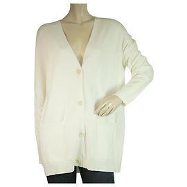 Escada Cardigan long en maille jacquard fleuri blanc taille L Blanc