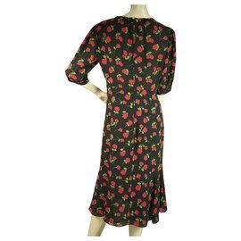 Michael Kors-MICHAEL KORS COLLECTION 100% Silk Black Floral Roses Knee Length dress size 8-Black,Dark red