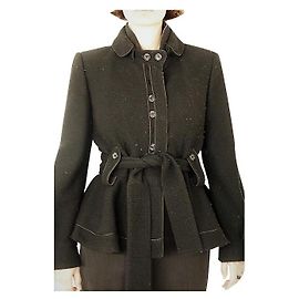 Saint Laurent Giacca lunga , cinturato con basco. Nero