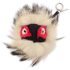 Fendi-Fendi White Monster Fur Pom-Pom Bag Charm-White,Multiple colors,Cream
