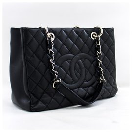 Chanel-CHANEL Caviar GST 13"Grand Shopping Tote - Bolso de hombro con cadena, negro-Negro